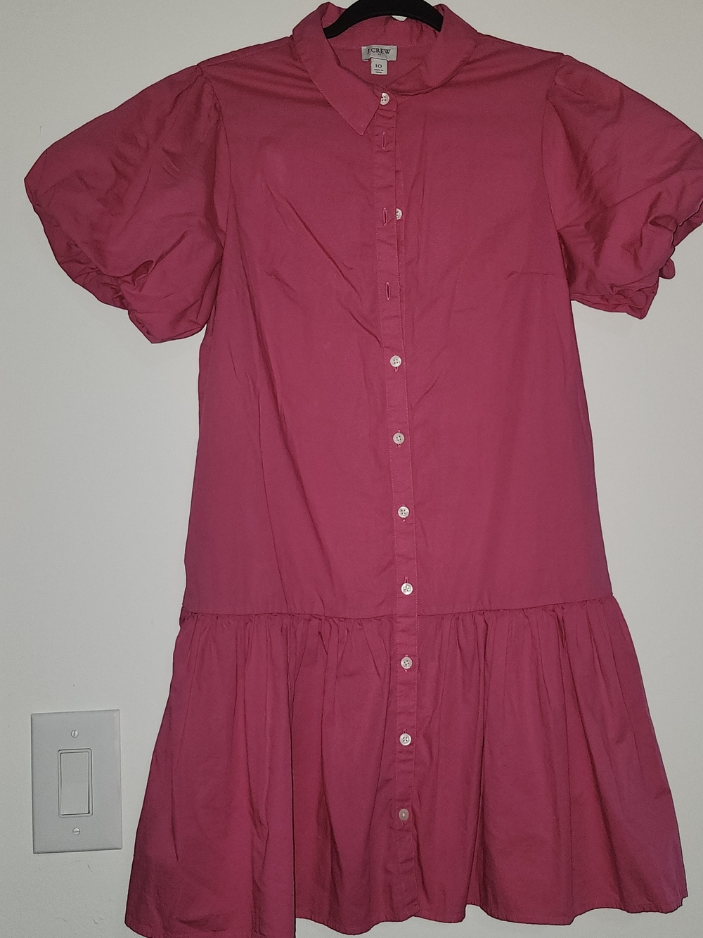J. Crew Girls' Fuchsia Button-Front Puff Sleeve Dress
